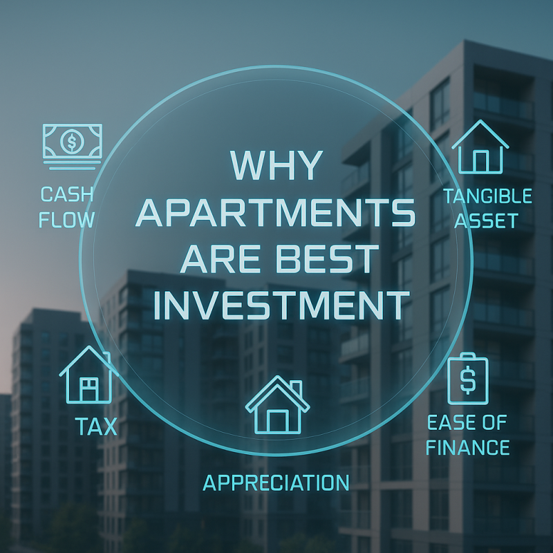Why apartments are one of the best investment options today – illustration of property growth and rising rental returns.