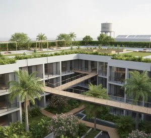 Interior courtyards with natural light and greenery in modern apartments